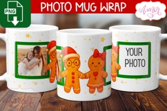 Christmas photo mug wrap PNG, Christmas gingerbread man png Product Image 1