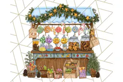 Cozy Christmas Market Stall Clipart PNG, Holiday Art Png Product Image 3