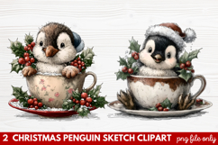Christmas Penguin Sketch Clipart | Hand-Drawn Holiday Product Image 1