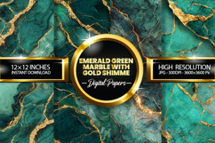 Emerald green marble with gold shimme Digital Papers Product Image 1