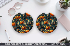 Pumpkins Car Coaster Sublimation| Halloween Coaster PNG Product Image 1