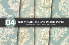 Teal Vintage Damask Digital Paper Product Image 1