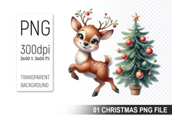 Watercolor Cute Christmas Reindeer Clipart PNG Bundle Product Image 3