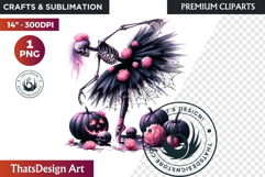 Pink &amp; Black Gothic Halloween Skeleton Clipart PNG, Skull Product Image 1