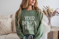 Gildan 18000 Military Green Crewneck Sweatshirt Mockups,G180 Product Image 1