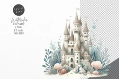 Ocean clipart, Underwater castle clipart, Watercolor clipart Product Image 1