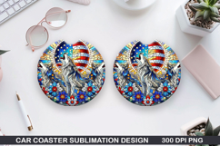Dog Car Coaster Sublimation, 4th Of July Coaster PNG Product Image 1