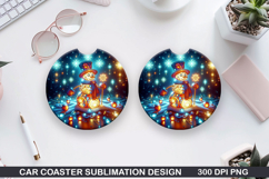 Snowman Car Coaster Sublimation|Christmas Coaster PNG Design Product Image 1