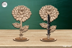 Chrysanthemum Pen Stand Laser Cut | Glowforge | Flowers SVG Product Image 2