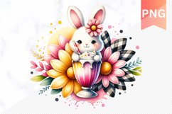 Easter Bunny And Milkshake Flowers Sublimation - Clipart PNG Product Image 1