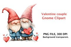 Watercolor Valentine couple gnome clipart, watercolor png Product Image 1