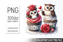 Cupcake With Owl, Valentine&#039;s Digital Clipart PNG File Product Image 1
