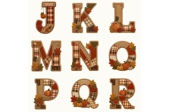 Fall Patchwork Alphabet PNG Bundle | Autumn Fabric Letter Product Image 4
