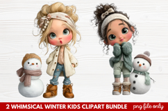 2 Whimsical Winter Kids Clipart | Cute Winter Kids PNG Product Image 1