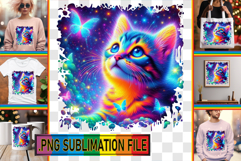 Cheerful Tote Bag Designs PNG, Cat Product Image 1