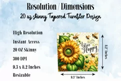 Bee Happy Sunflower 20oz Tumbler Wrap Sublimation Product Image 3