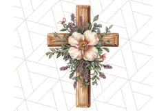 Faith Cross PNG with Flowers, Watercolor Religious Art Print Product Image 3