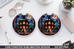 Houses Car coaster sublimation, Halloween Coaster PNG Design Product Image 1