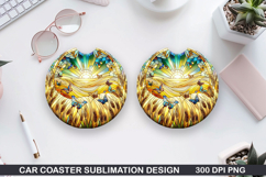 Flower Car Coaster Sublimation| Summer Coaster PNG Design Product Image 1