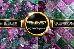 Emerald Magenta Silver Glitter Digital Papers - 04 variation Product Image 1