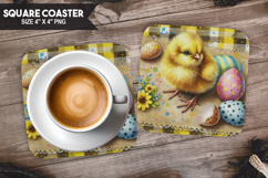 Cute Chick, Holiday Themes, Buffalo Plaid Square Coaster PNG Product Image 1