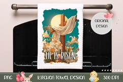 Easter Kitchen Towel PNG, Christian Cross Towel Template Product Image 1