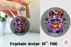 Halloween Skull Keychain Sublimation PNG, Rounded Circle Key Product Image 1