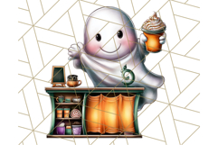 Ghost Café PNG Clipart, Cute Ghost Baristas Halloween Treats Product Image 3