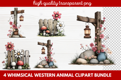 4 Whimsical Western Animal Clipart | Cute Cowboy Animals PNG Product Image 1