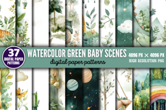 Watercolor Green Baby Scenes Paper Bundle PNG Product Image 1