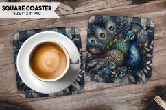 Peacock, Birds &amp; Others, Buffalo Plaid Square Coaster PNG Product Image 1