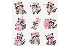 Girl Raccoon Birthday Clipart PNG, Cute Birthday Raccoon PNG Product Image 2
