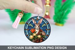 Bunny Round Keychain, Bunny Flowers Keychain Design Product Image 1