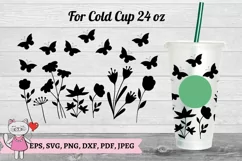 Wild Floral silhouette, butterfly SVG ,tumbler Cold Cup 24oz Product Image 2