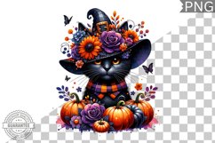 Halloween Cat Flowers Sublimation - Clipart PNG Design Product Image 1