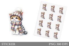 Cute Cat Sticker Design. Winter Cat Sticker Printable Product Image 1