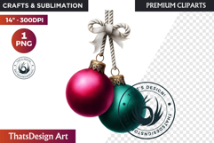 Christmas Baubles Clipart, Festive Holiday Ornaments PNG Product Image 1
