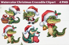 Watercolor Christmas Crocodile Clipart PNG Product Image 1
