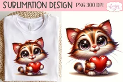 Cute cat holding a heart PNG design for Valentine's Day Product Image 1