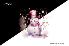 Pink Snowman Clipart, Gold and Pink Chistmas Clipart Product Image 1