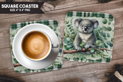 koala, Wild Animals, Buffalo Plaid Square Coaster PNG Product Image 1
