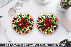 Flowers Car Coaster Sublimation| Christmas Coaster PNG Product Image 1