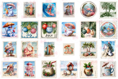 Christmas In July Postage Stamps Clipart - Set Of 48 Png Product Image 3