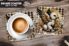 Eagle, Fantasy &amp; Whimsy, Buffalo Plaid Square Coaster PNG Product Image 1