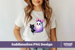 Coquette Halloween Ghost Black Cat PNG DTF Sublimation Product Image 2