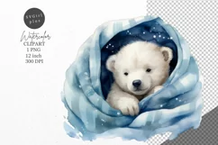 Christmas clipart, Polar bear clipart, Blue Christmas Product Image 1