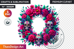 Floral Day of the Dead Clipart PNG sugar skull la catrina Product Image 1