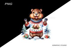 Winter Beaver Clipart, Christmas Woodland Animal Clipart Product Image 1