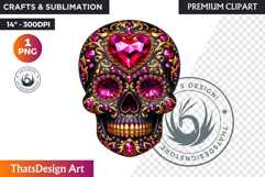 Floral Black Gold Sugar Skull Day of the Dead Clipart PNG Product Image 1