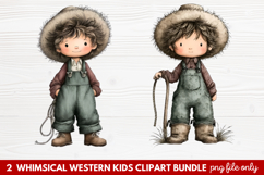 2 Whimsical Western Kids Clipart | Cute Cowboy &amp; Cowgirl PNG Product Image 1